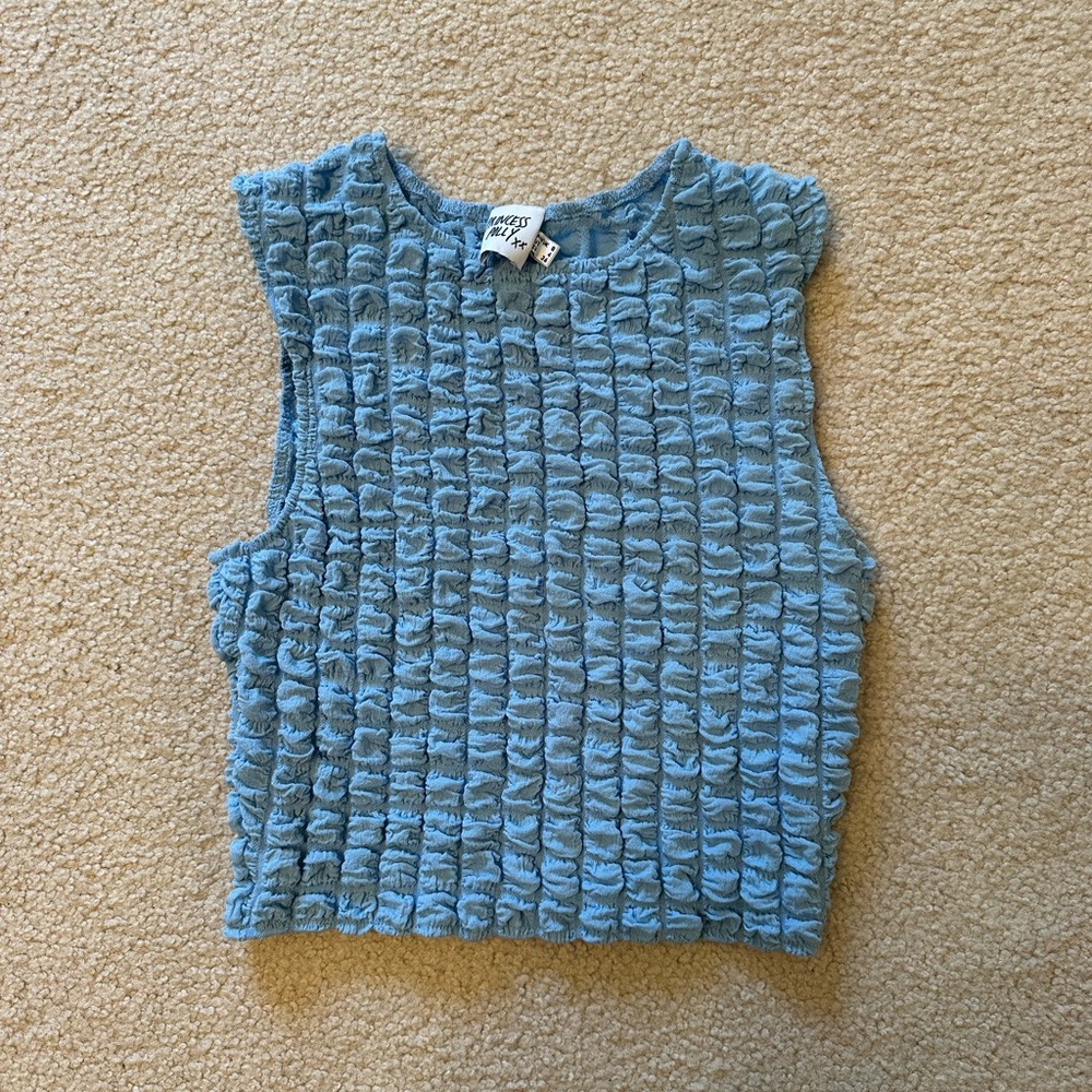Blue Textured Sleeveless Top